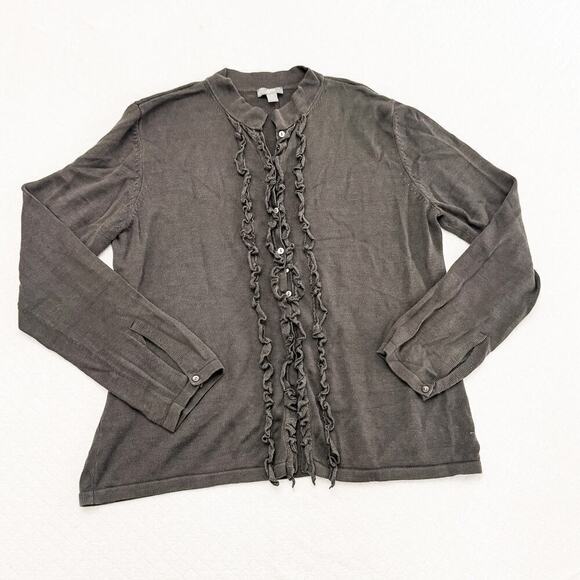 J. Jill Ruffled Cardigan Button Down Top Black Size Medium - Picture 5 of 5